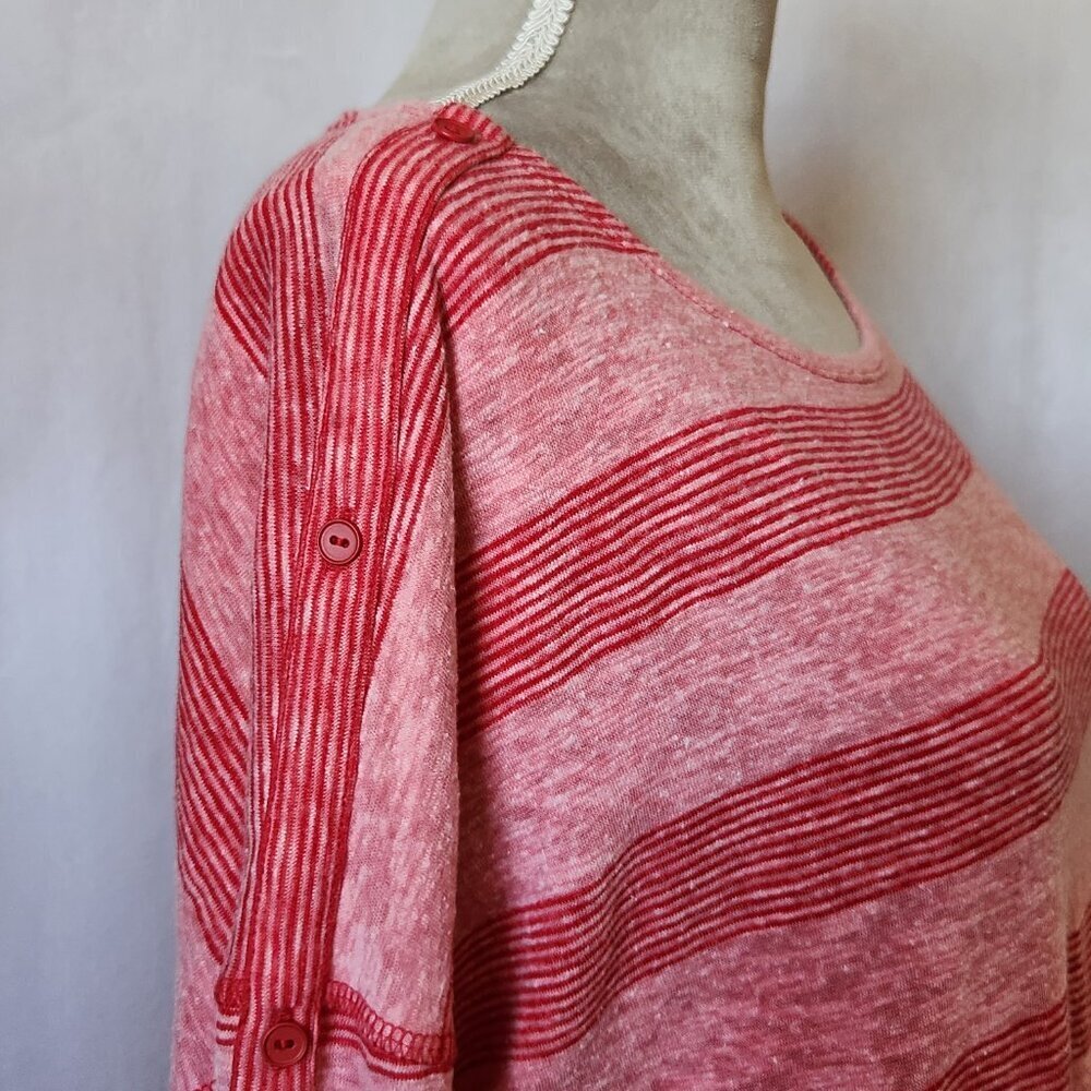 T By Talbots Woman's Size XL Heather Pink & Red Striped Long Sleeve Pullover Top - Picture 7 of 15